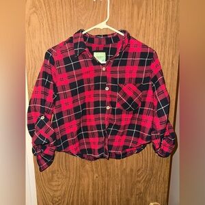 Forever 21 cropped Red Plaid button down large